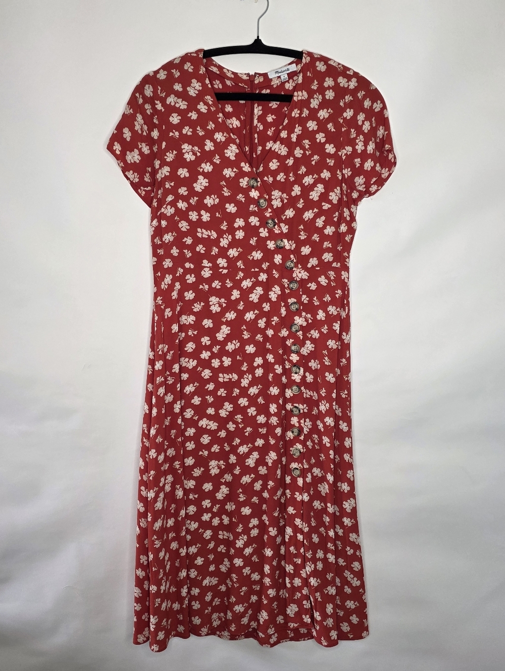 Madewell Hibiscus Print Button Wrap Midi Dress Size 6 Floral Viscose Summer - Picture 13 of 13